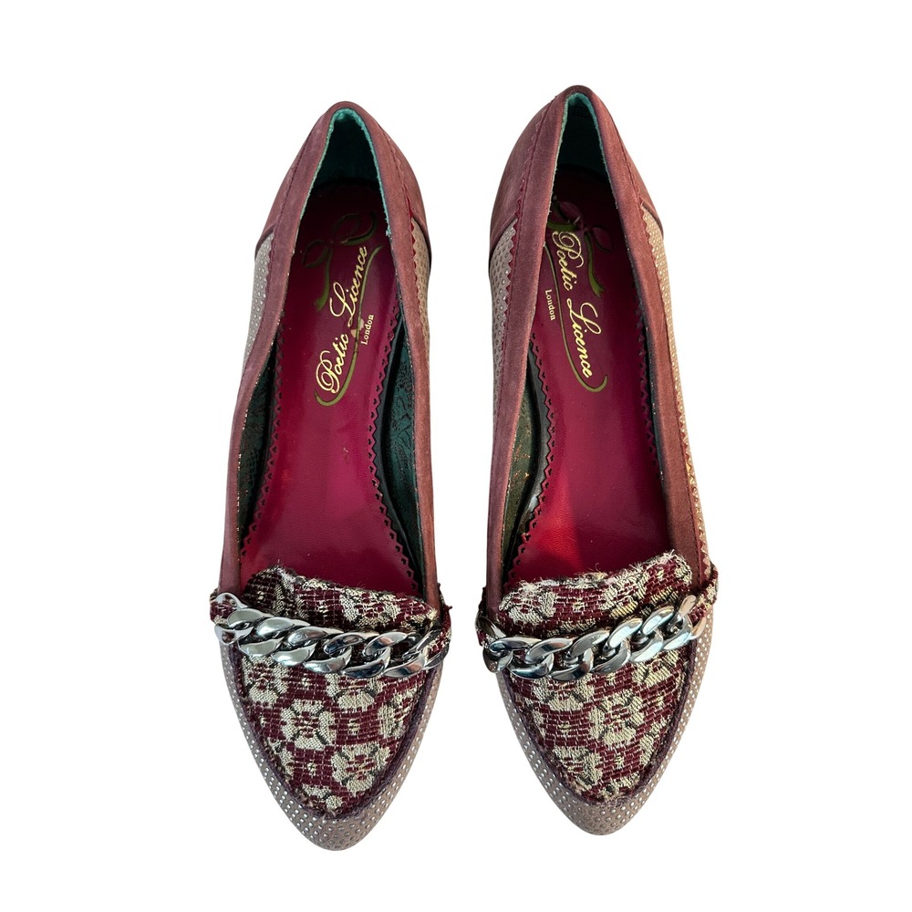 Poetic Licence London Sakes Alive Flats Loafers‎ Size 40.5 Burgundy Red Chain